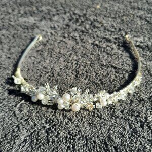 Bridal Tiara Headband Pearl Sparkling  Faux Diamonds Jewelry Bride Hair